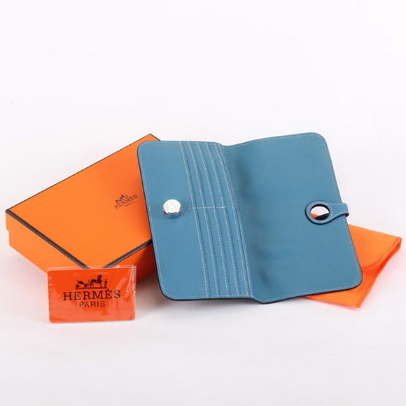 1:1 Quality Hermes Dogon Togo Leather Wallet Travel Case A808 Blue Replica - Click Image to Close